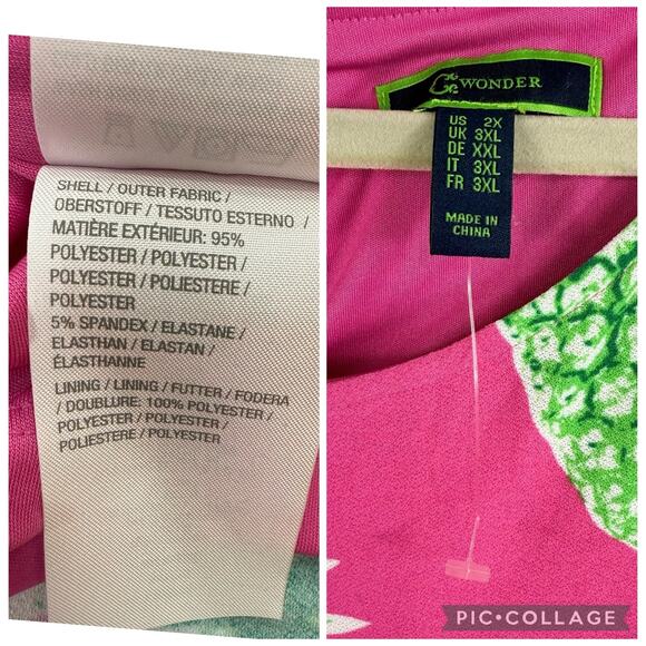 C Wonder New Pink Green Pineapple Shift Dress 2X Beach Stretch Summer Tropical - Picture 8 of 11